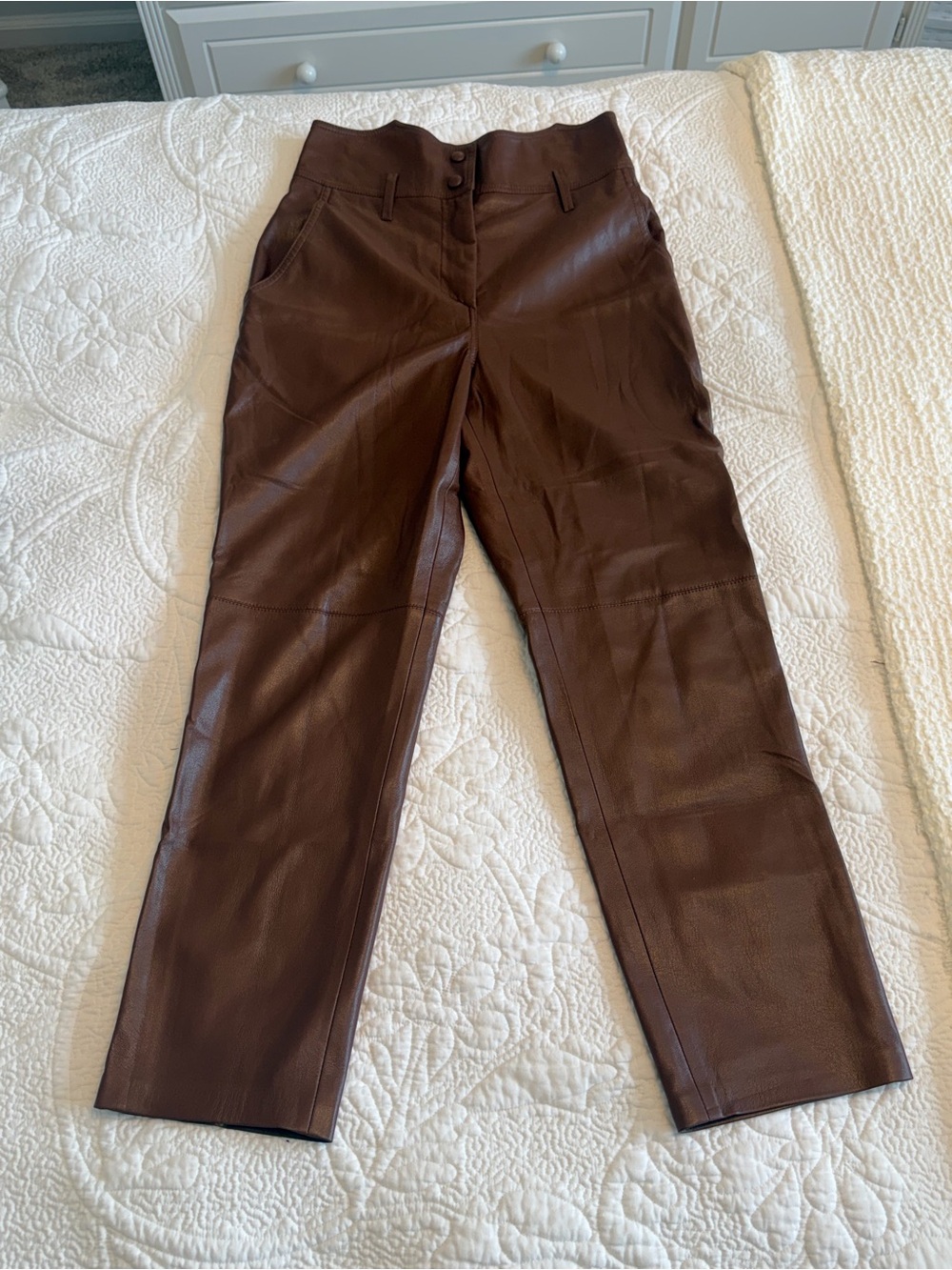 Nanushka Brown Leather Straight-Leg Pants